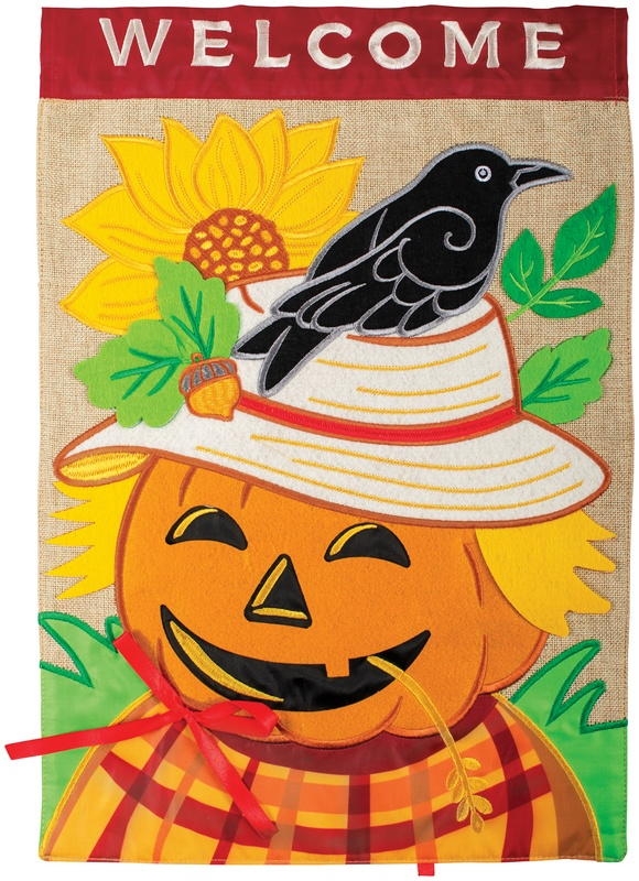 Pumpkin Scarecrow Double Applique Garden Flag