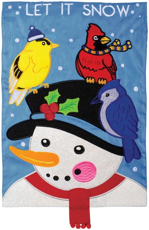 Snowman & Birds Double Applique House Flag