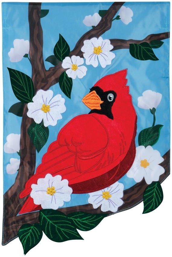 Cardinal & Blooms Double Applique Garden Flag