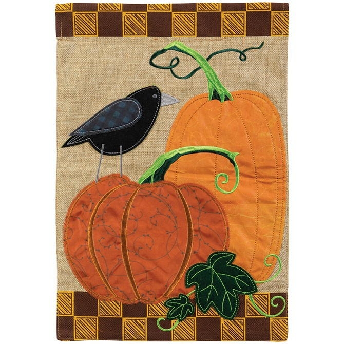 Pumpkins & Crow Double Applique Garden Flag