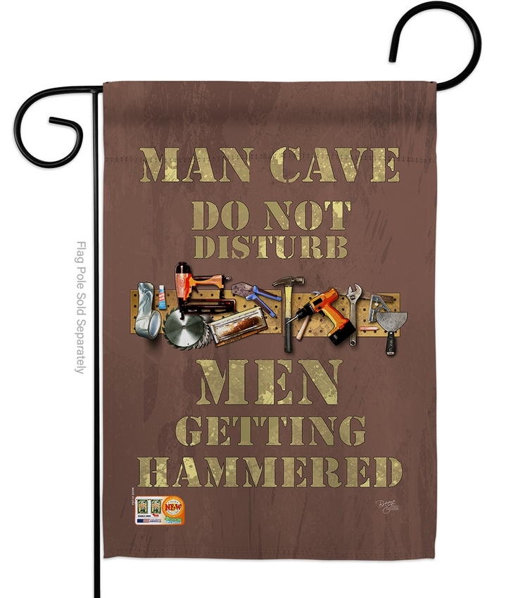 Man Cave Men Getting Hammered Garden Flag