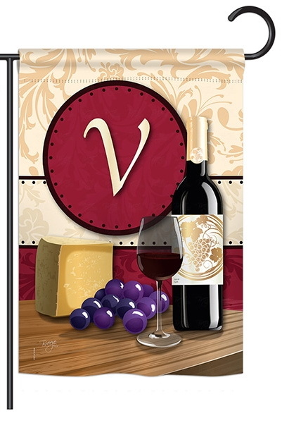 Wine V Monogram Garden Flag