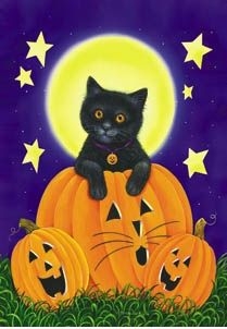 Kitten / Jack O'lantern Garden Flag