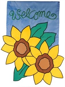 1 left - Applique Sunflower Welcome House Flag