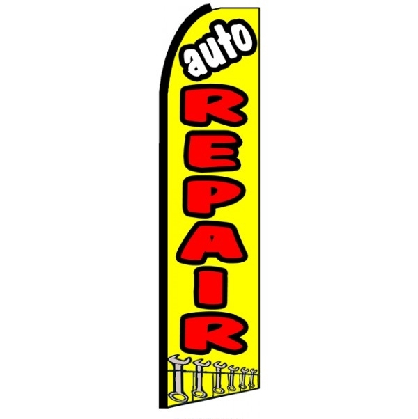 Auto Repair (Yellow, Black Sleeve) Feather Flag 2.5' x 11'