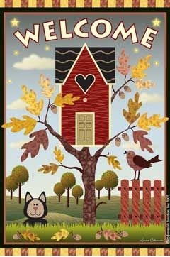 Birdhouse Welcome - Autumn House Flag - 1 left