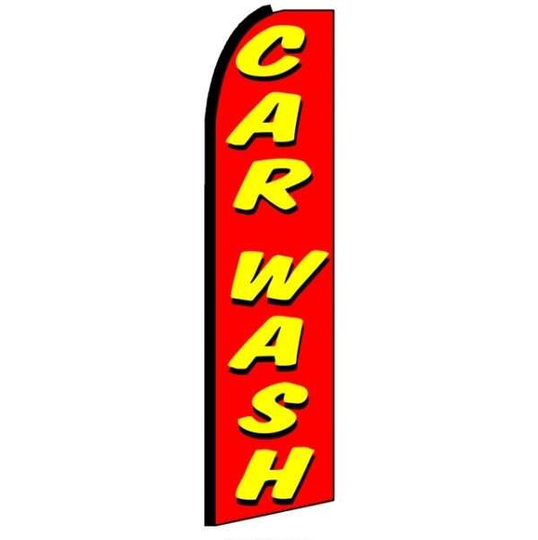 Car Wash Red (Black Sleeve) Feather Flag 3' x 11.5'