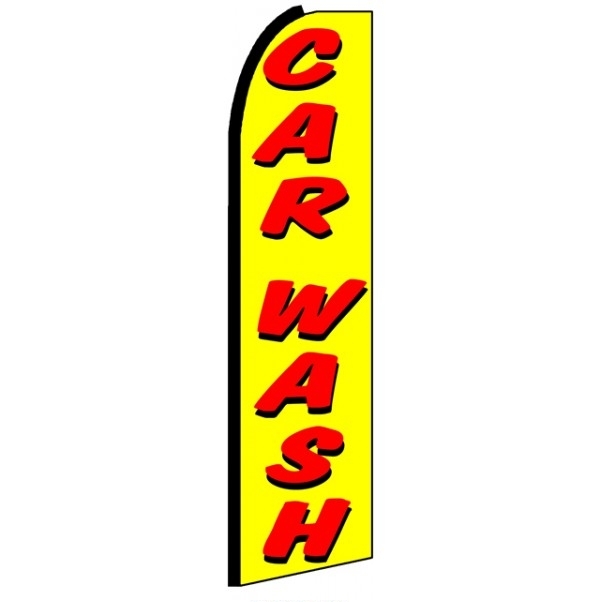 Car Wash (Yellow & Red, Black Sleeve) Feather Flag 3' x 11.5'