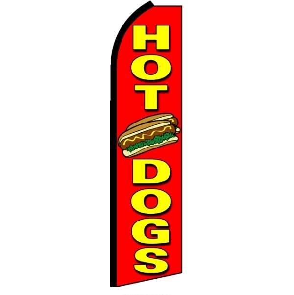 Hot Dogs (Black Sleeve) Feather Flag 3' x 11.5'