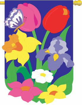 Applique Floral Mix House Flag