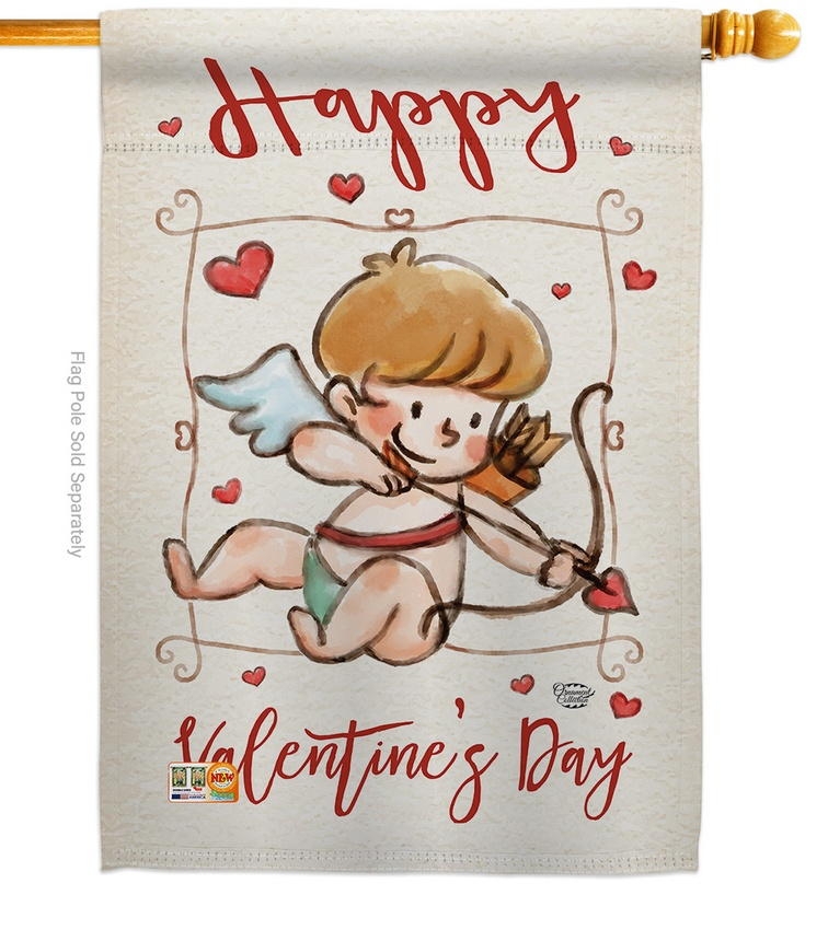 Happy Valentine's Day Cupid House Flag