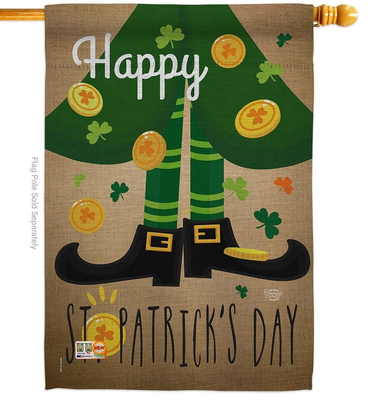 Happy Saint Patrick's Day Leprechaun Shoe House Flag
