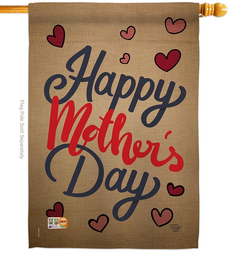 Happy Mother's Day Hearts Burlap House Flag