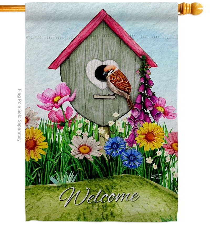 Spring Birdhouse Decorative House Flag