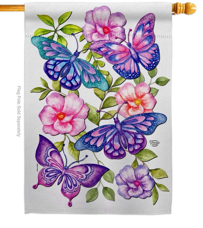 Colorful Butterflies House Flag