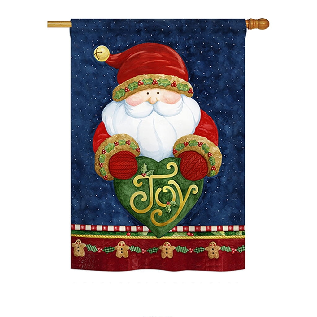 Santa Holding Joy Heart House Flag
