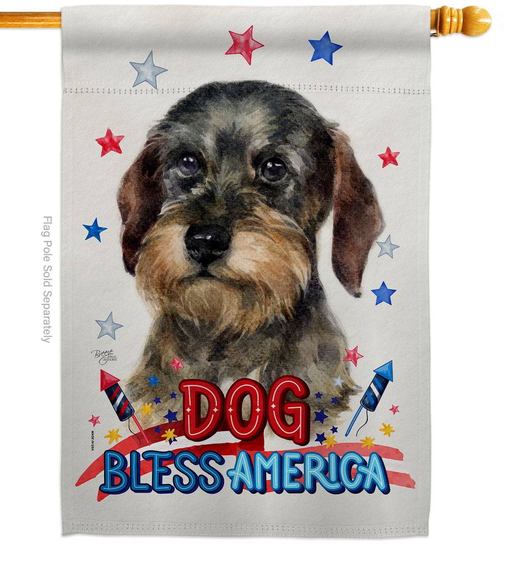 Patriotic Wire Haired Dachshund House Flag