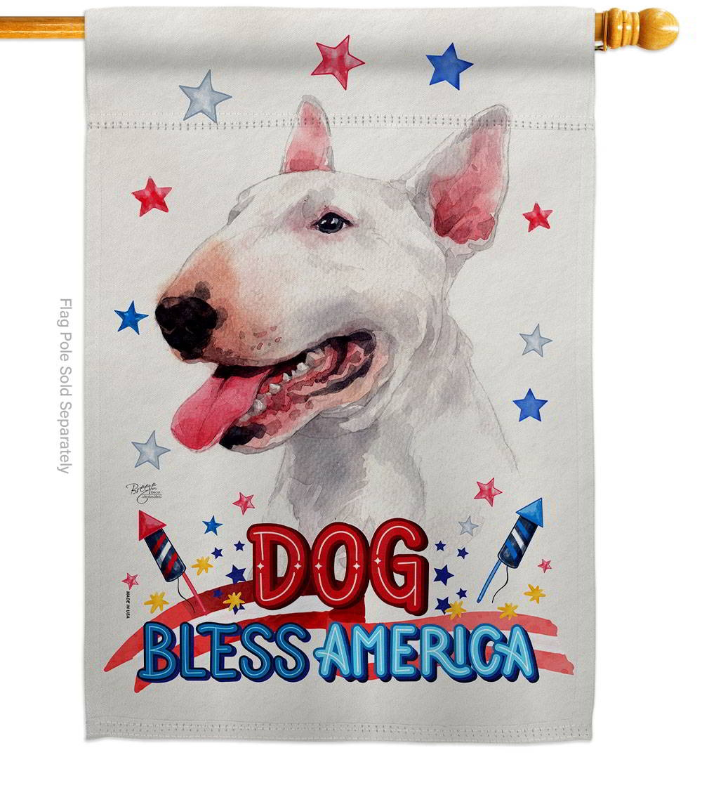 Patriotic White Bull Terrier House Flag