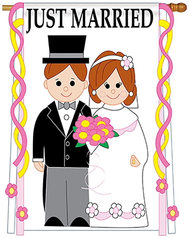 Just Married Applique House Flag