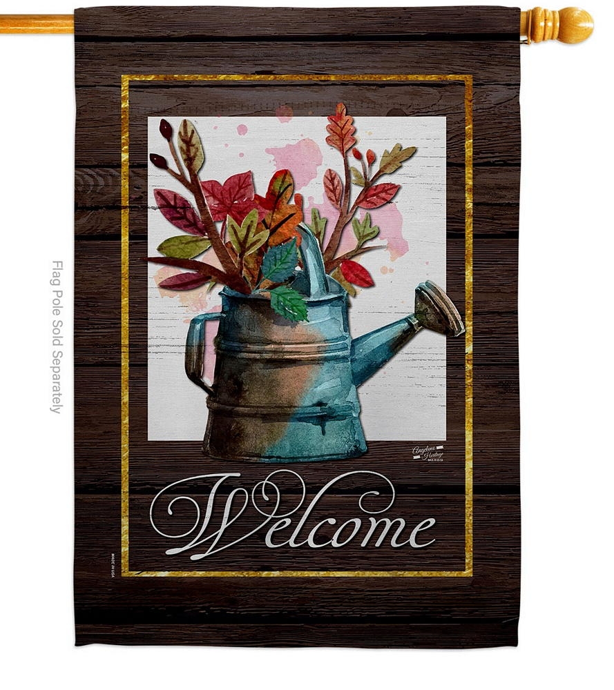 Welcome Watering Can House Flag