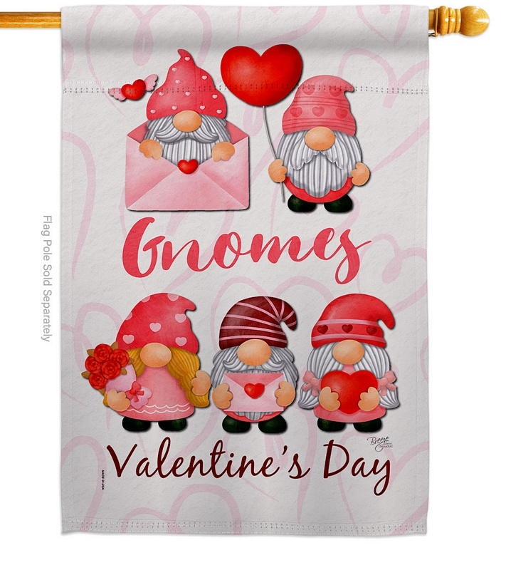 Valentine's Gnome Greeters House Flag