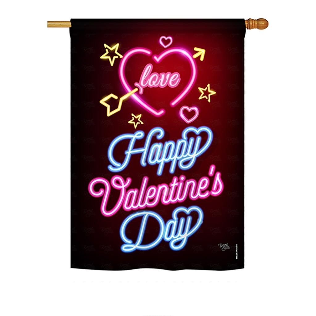 Neon Valentines Love House Flag