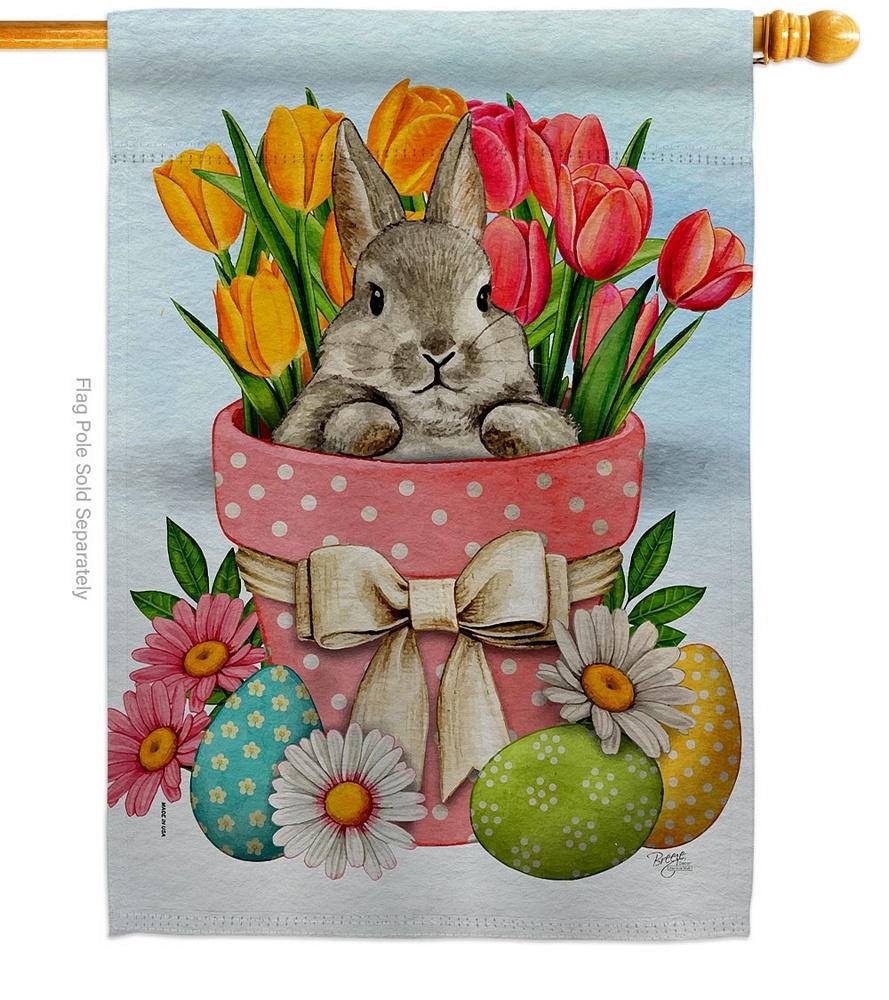 Bunny With Tulips House Flag