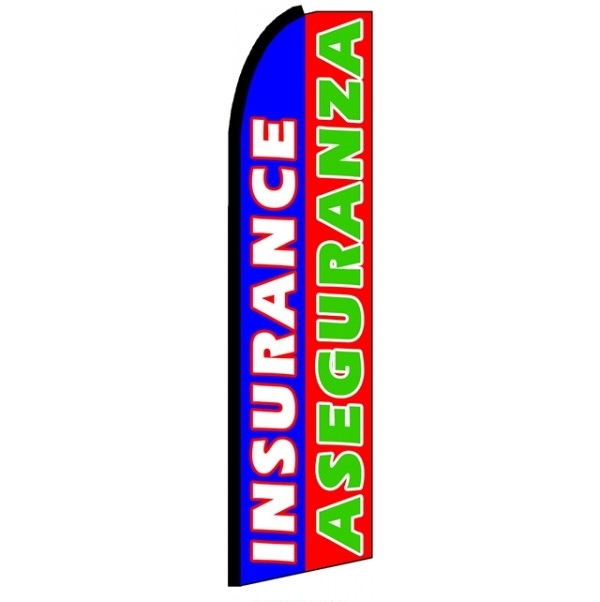 Insurance Aseguranza (Black Sleeve) Feather Flag 3' x 11.5'