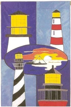 Lighthouses at Sunset applique  House Flag - 1 left