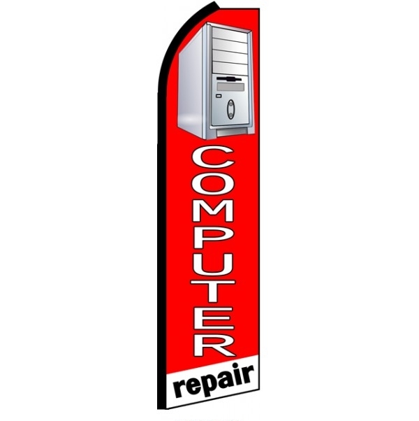 Computer Repair Red (Black Sleeve) Feather Flag 3' x 11.5'