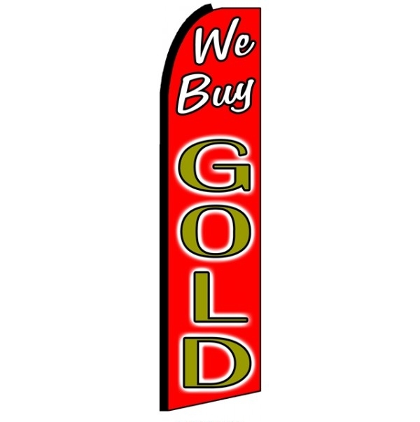 We Buy Gold (Black Sleeve) Feather Flag 3' x 11.5'