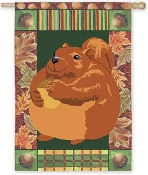 Portly Squirrel applique House Flag - 1 left