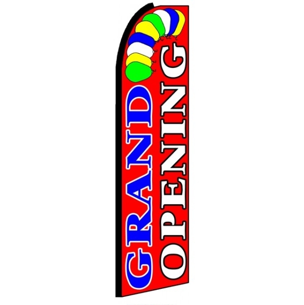 Grand Opening (Sideways, Black Sleeve) Feather Flag 3' x 11.5'