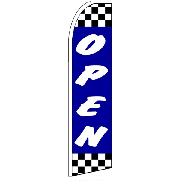Open (Checkered, Blue & White) Feather Flag 3' x 11.5'