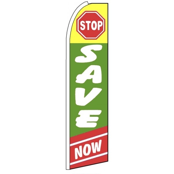 Stop Save Now Green Feather Flag 3' x 11.5'
