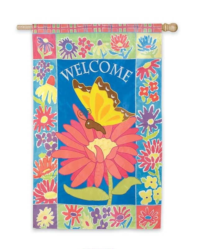 applique butterfly and Daises Garden Flag - 1 left