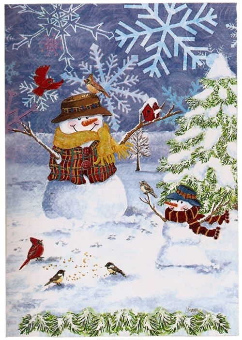 Snowmen & Birds Garden Flag
