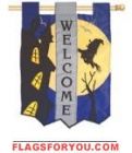 4 left - applique Witch & Haunted House - Garden Flag