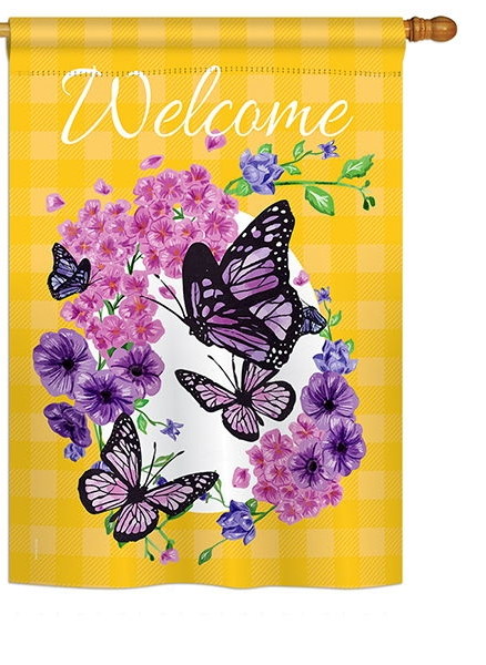 Welcome Butterflies Bouquet House Flag