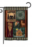 Winter Lakeview Cabins Garden Flag